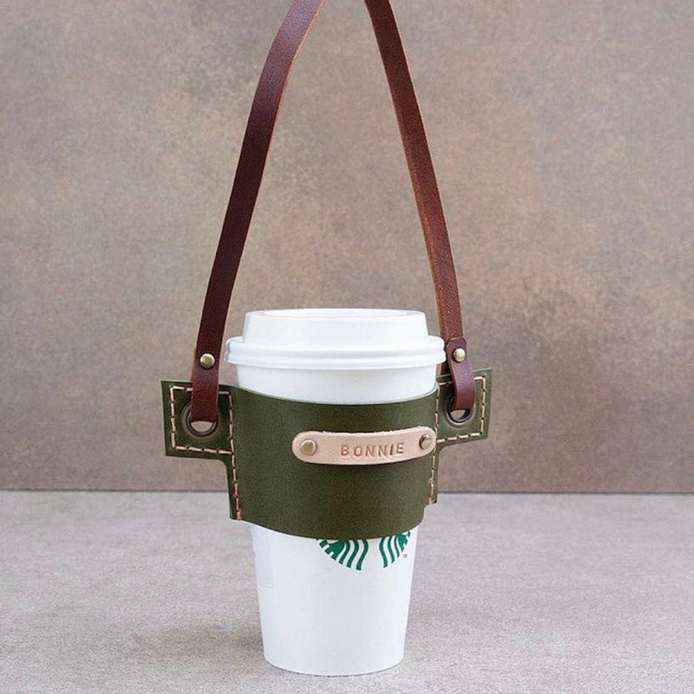 Funda Portavaso To Take Away de Cuero Verde