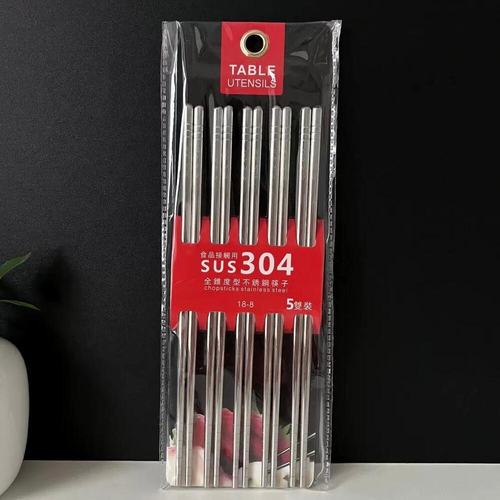 Set x 5 Pares de Palitos de Acero Inoxidable Orientales