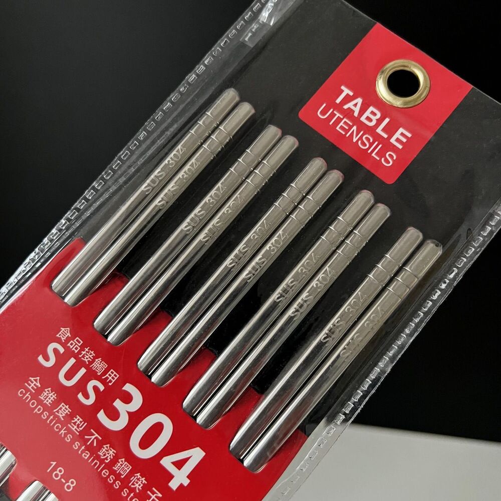 Set x 5 Pares de Palitos de Acero Inoxidable Orientales