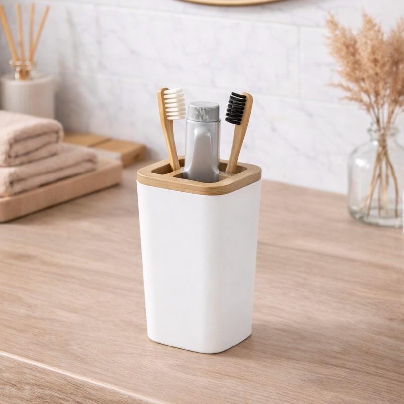 Vaso Porta Cepillos con Divisiones Bambu Línea Bianca