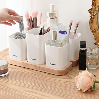 Organizador Multiuso de 3 Vasos con Base de Bambu