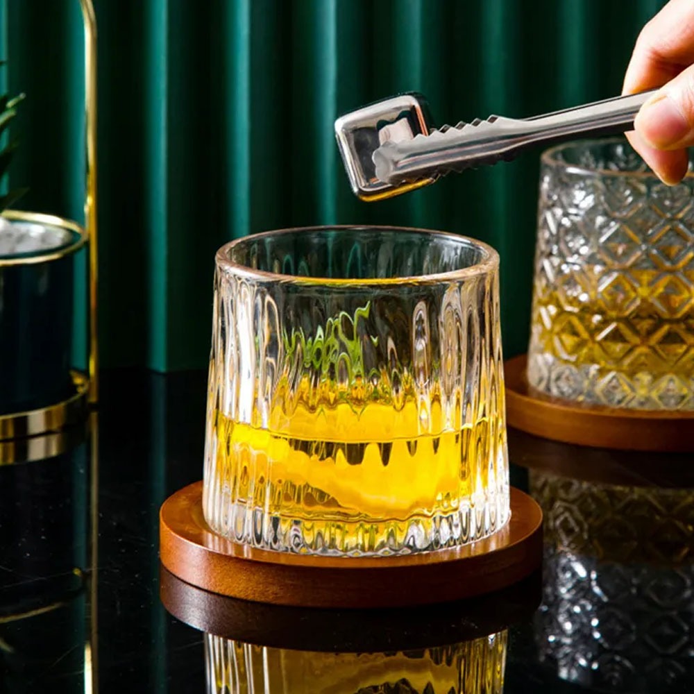 Vaso de Cristal Giratorio 360º para Whisky con Base de Madera Transparent Gl