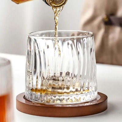 Vaso de Cristal Giratorio 360º para Whisky con Base de Madera Transparent Gl