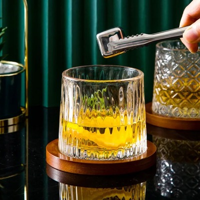 Vaso de Cristal Giratorio 360º para Whisky con Base de Madera Transparent Gl