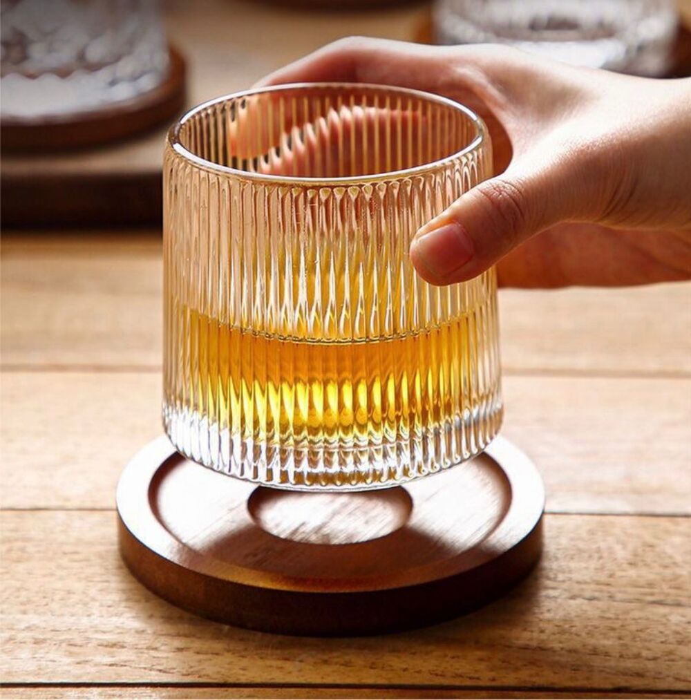 Vaso de Cristal Giratorio 360º para Whisky con Base de Madera Transparent St