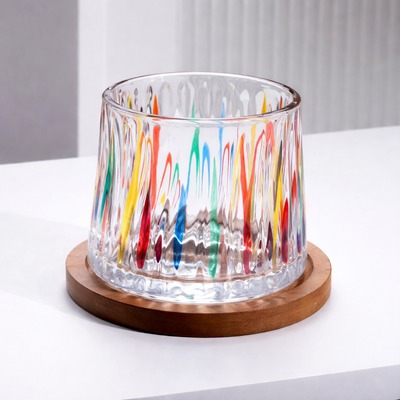 Vaso de Cristal Giratorio 360º para Whisky con Base de Madera Colorful Glaci