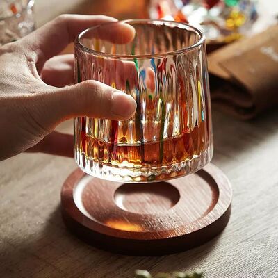 Vaso de Cristal Giratorio 360º para Whisky con Base de Madera Colorful Glaci