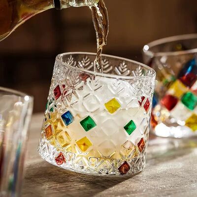 Vaso de Cristal Giratorio 360º para Whisky con Base de Madera Colorful Snowf
