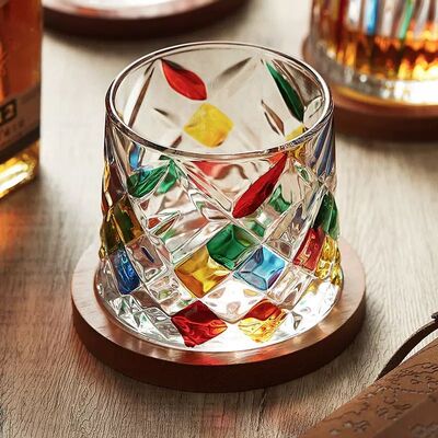 aso de Cristal Giratorio 360º para Whisky con Base de Madera Colorful Diamon