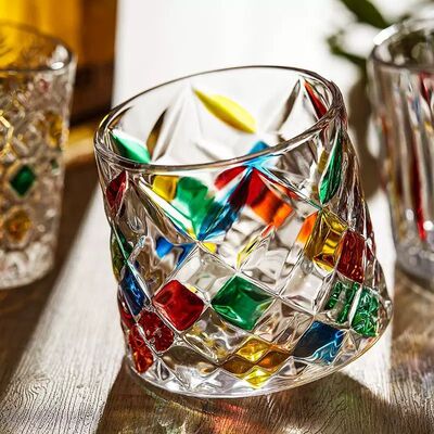 aso de Cristal Giratorio 360º para Whisky con Base de Madera Colorful Diamon