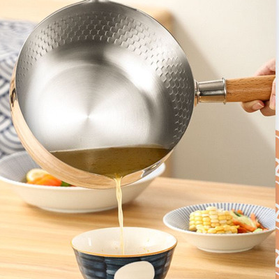 Olla de Acero Inoxidable 430SUS con Mango de Madera Vintage 18cm