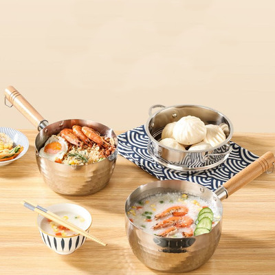 Olla de Acero Inoxidable 430SUS con Mango de Madera Vintage 22cm