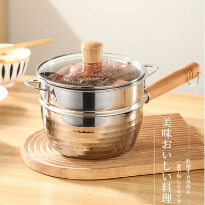 Olla de Acero Inoxidable 430SUS Vintage + Vaporera con Tapa de Vidrio