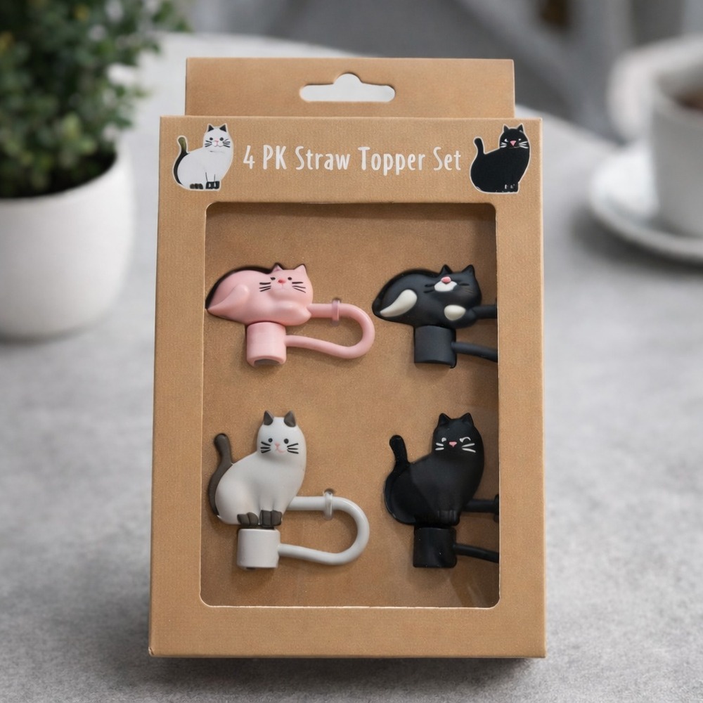 Set x 4 Tapa de Silicona Para Sorbete Reutilizable Forma Gatito