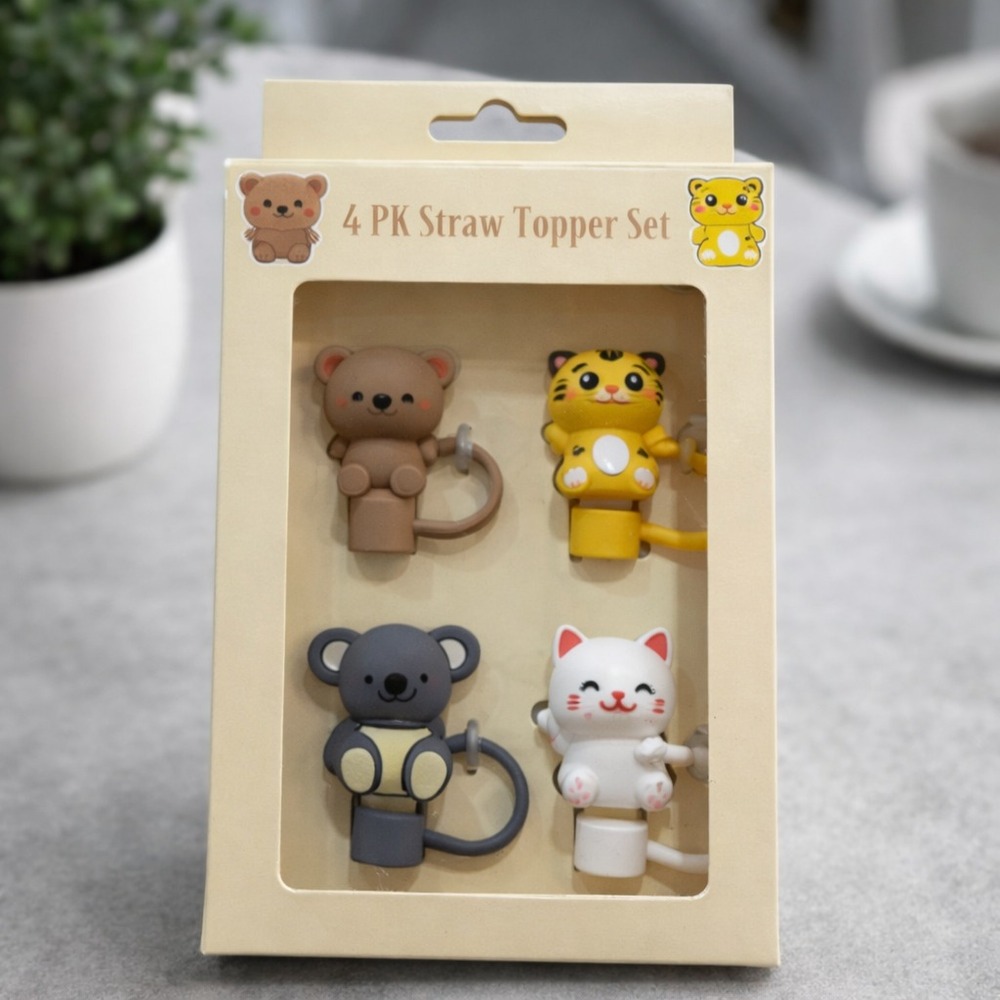 Set x 4 Tapa de Silicona Para Sorbete Reutilizable Forma Animal