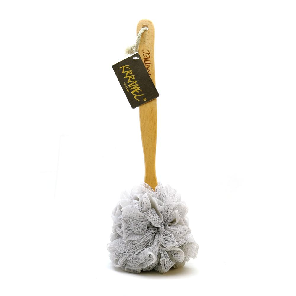 Krramel Esponja Corporal Pompom con Mango de Madera Gris