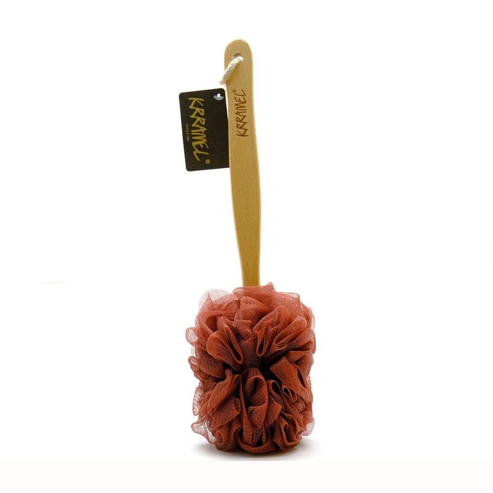 Krramel Esponja Corporal Pompom con Mango de Madera Rojo