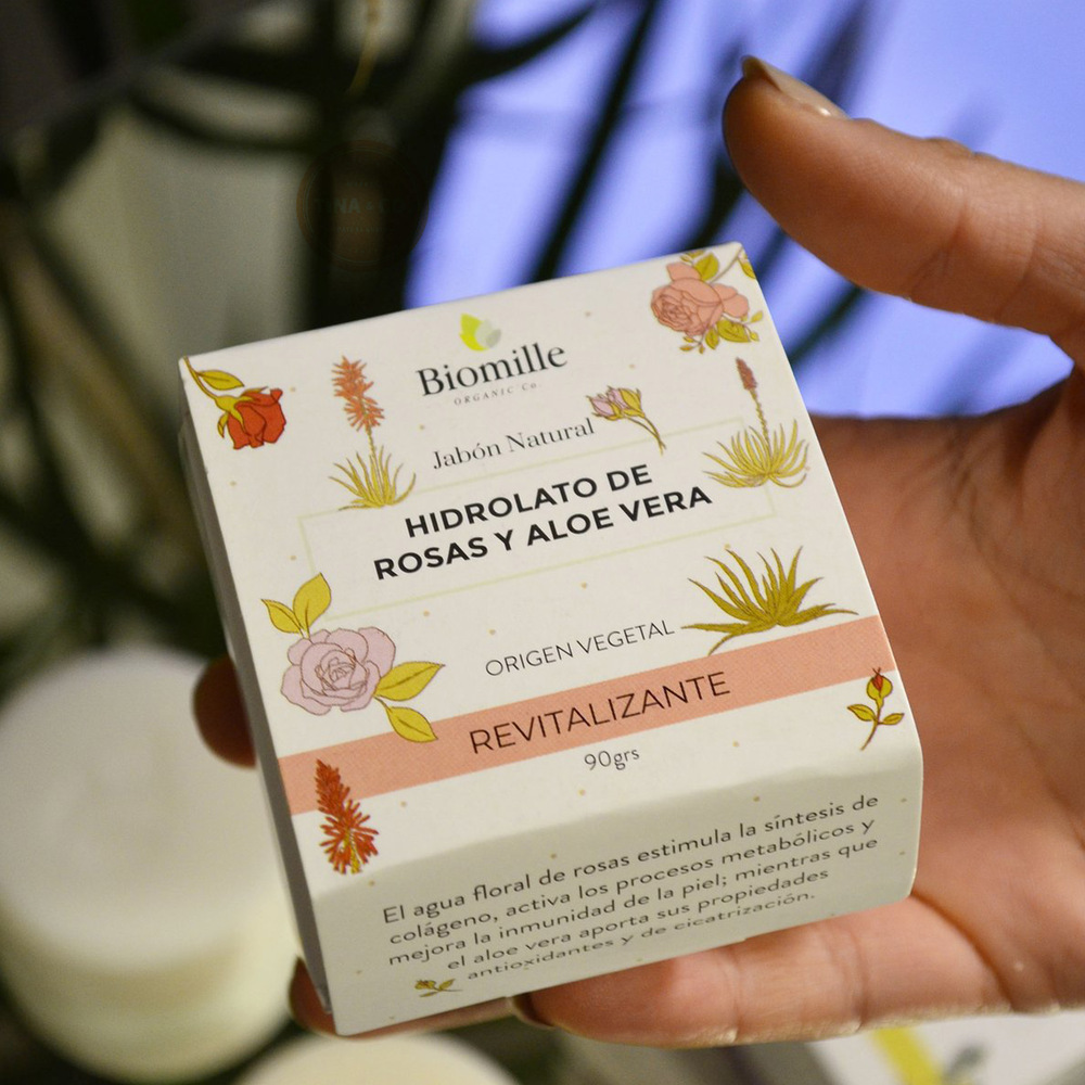 Biomille Jabon Natural Rosas y Aloe Vera - Revitalizante