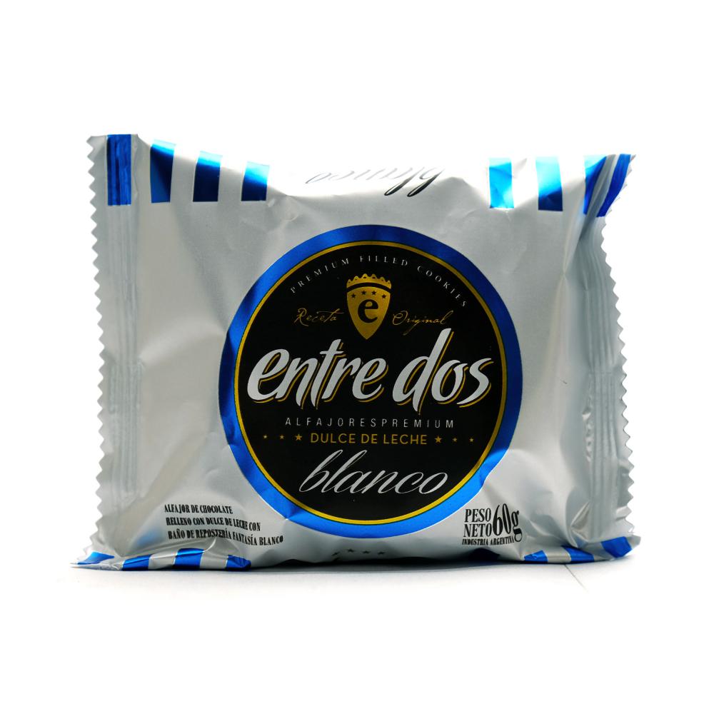 Entre Dos Alfajor Dulce de Leche con Baño Blanco - 60gr