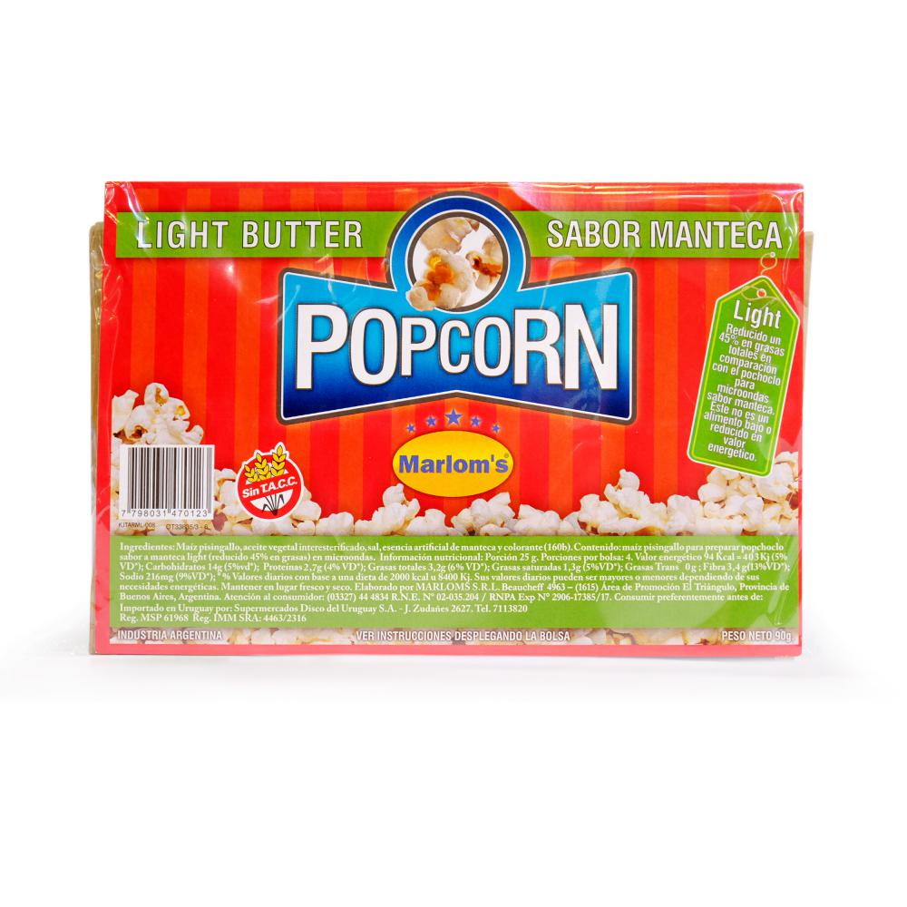 Marlom's Popcorn Manteca Light - 90 gr