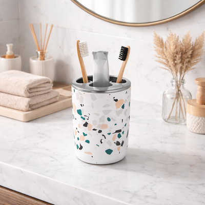 Vaso Porta Cepillos con Divisiones Línea Piedras Terrazo 