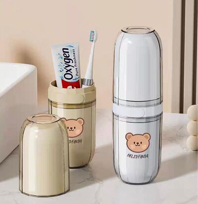 Triple Vaso Portacepillo de Viaje Helidfanda Marrón