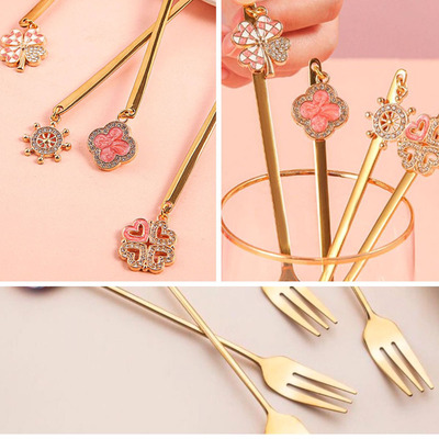 Set de Tenedores Dorados Pink Glitter x4unidades