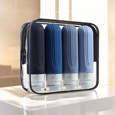Set x 4 Botellas Siliconadas de Viaje Liso Azul
