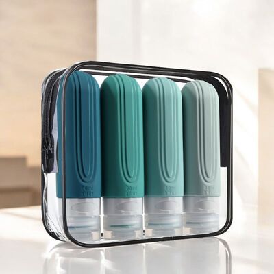 Set x 4 Botellas Siliconadas de Viaje Liso Verde