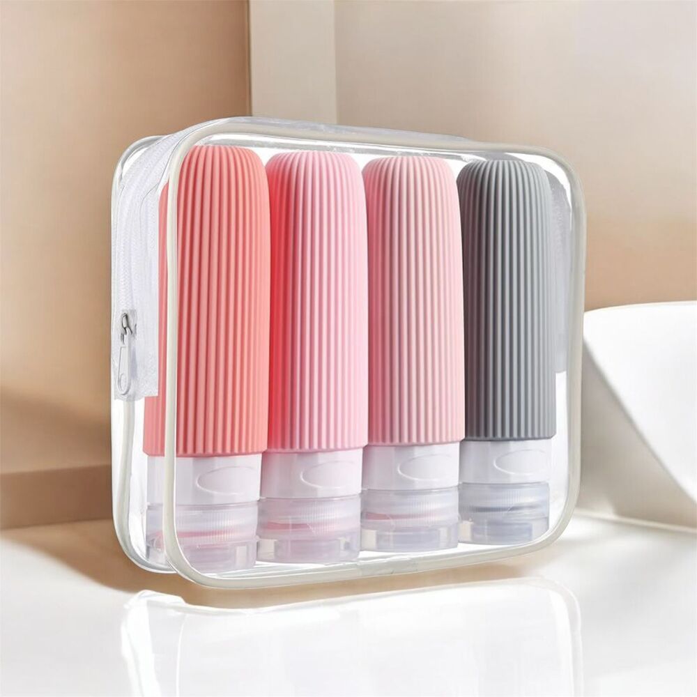 Set x 4 Botellas Siliconadas de Viaje Liso Rosa