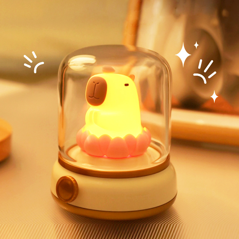 Lámpara Nocturna Regulable c/Carga USB Capybara Loto Blanco