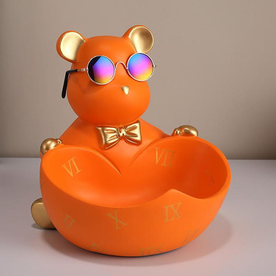 Mr. Bear Glasses Orange Decorativo de Resina + Lentes de Regalo