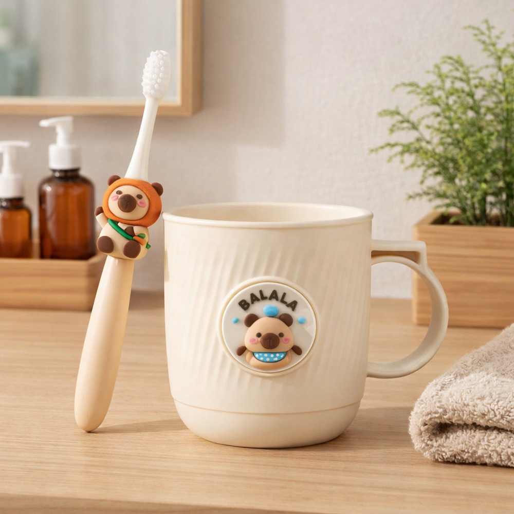 Set Cepillo de Dientes y Vaso Capybara Beige