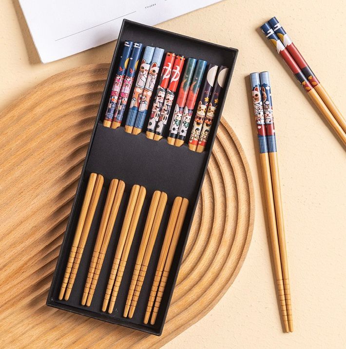 Palitos de Bambú Gatito Fortuna Set x 5 Pares en Caja