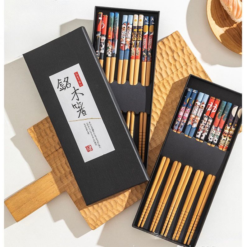 Palitos de Bambú Gatito Fortuna Set x 5 Pares en Caja