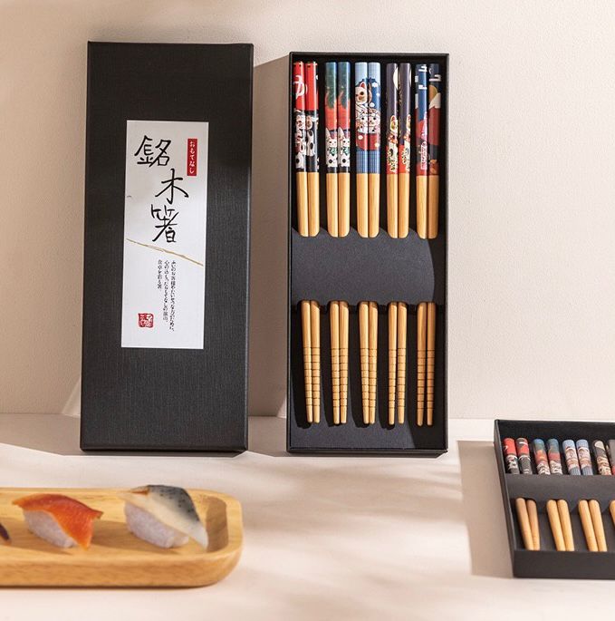 Palitos de Bambú Gatito Fortuna Set x 5 Pares en Caja