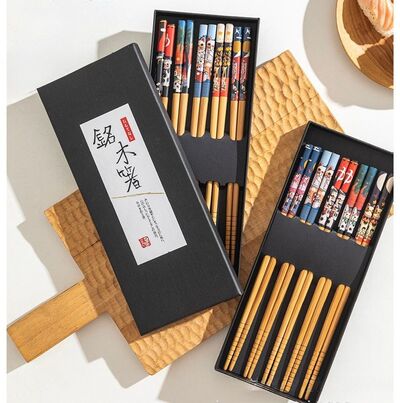 Palitos de Bambú Gatito Fortuna Set x 5 Pares en Caja