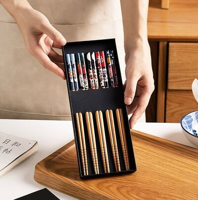 Palitos de Bambú Gatito Fortuna Set x 5 Pares en Caja