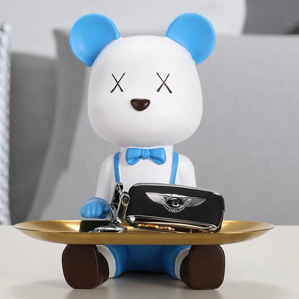 Mr. Bear Decorativo de Resina Sentado Celeste - Bandeja