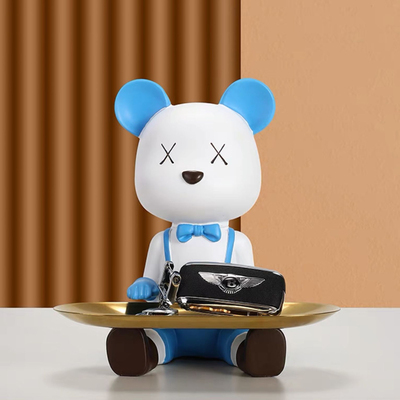 Mr. Bear Decorativo de Resina Sentado Celeste - Bandeja