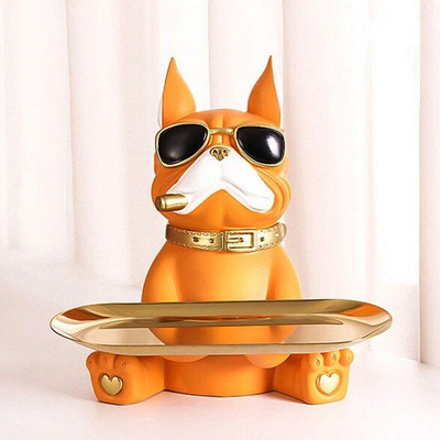 Mr. Bulldog de Resina Azul Decorativo Sentado Naranja - Bandeja
