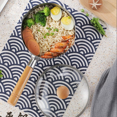 Olla de Acero Inoxidable 430SUS con Mango de Madera Vintage + Tapa de Vidrio