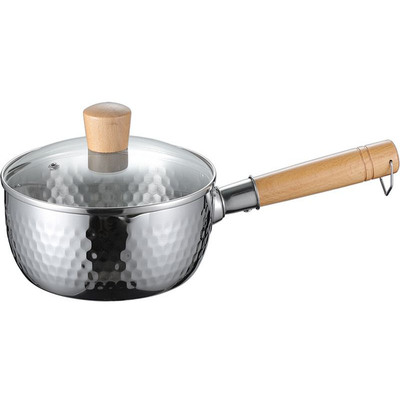 Olla de Acero Inoxidable 430SUS con Mango de Madera Vintage + Tapa de Vidrio