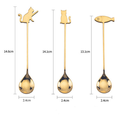 Cucharitas Gato&Pez Doradas x6unidades