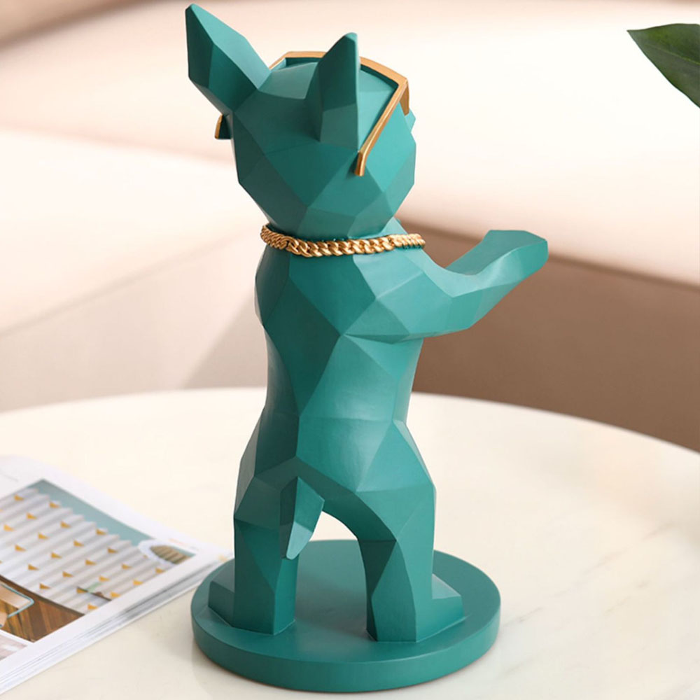 Mr. Dog Muscles Glasses Turquesa de Resina Decorativo - De Pie Bandeja