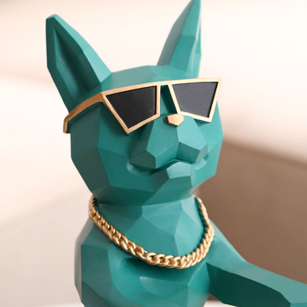 Mr. Dog Muscles Glasses Turquesa de Resina Decorativo - De Pie Bandeja