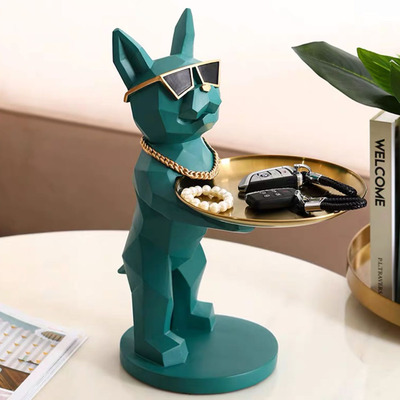 Mr. Dog Muscles Glasses Turquesa de Resina Decorativo - De Pie Bandeja