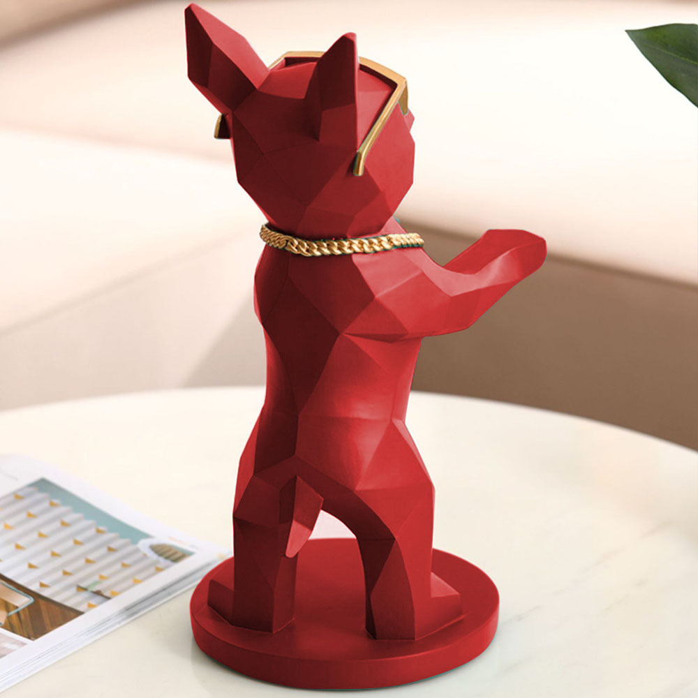 Mr. Dog Muscles Glasses Rojo de Resina Decorativo - De Pie Bandeja