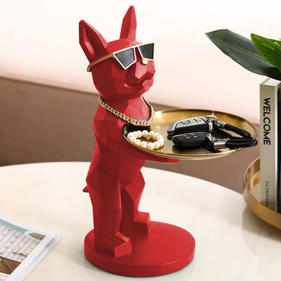 Mr. Dog Muscles Glasses Rojo de Resina Decorativo - De Pie Bandeja