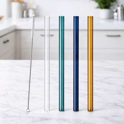 Set de Sorbetes de Vidrio Colores + Limpiador Colores - 5pzas